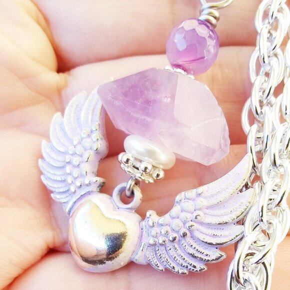 Winged Heart Amethyst Necklace ~ Hand Painted, One-of-a-Kind, Spiritual Gift - Picture 8 of 16